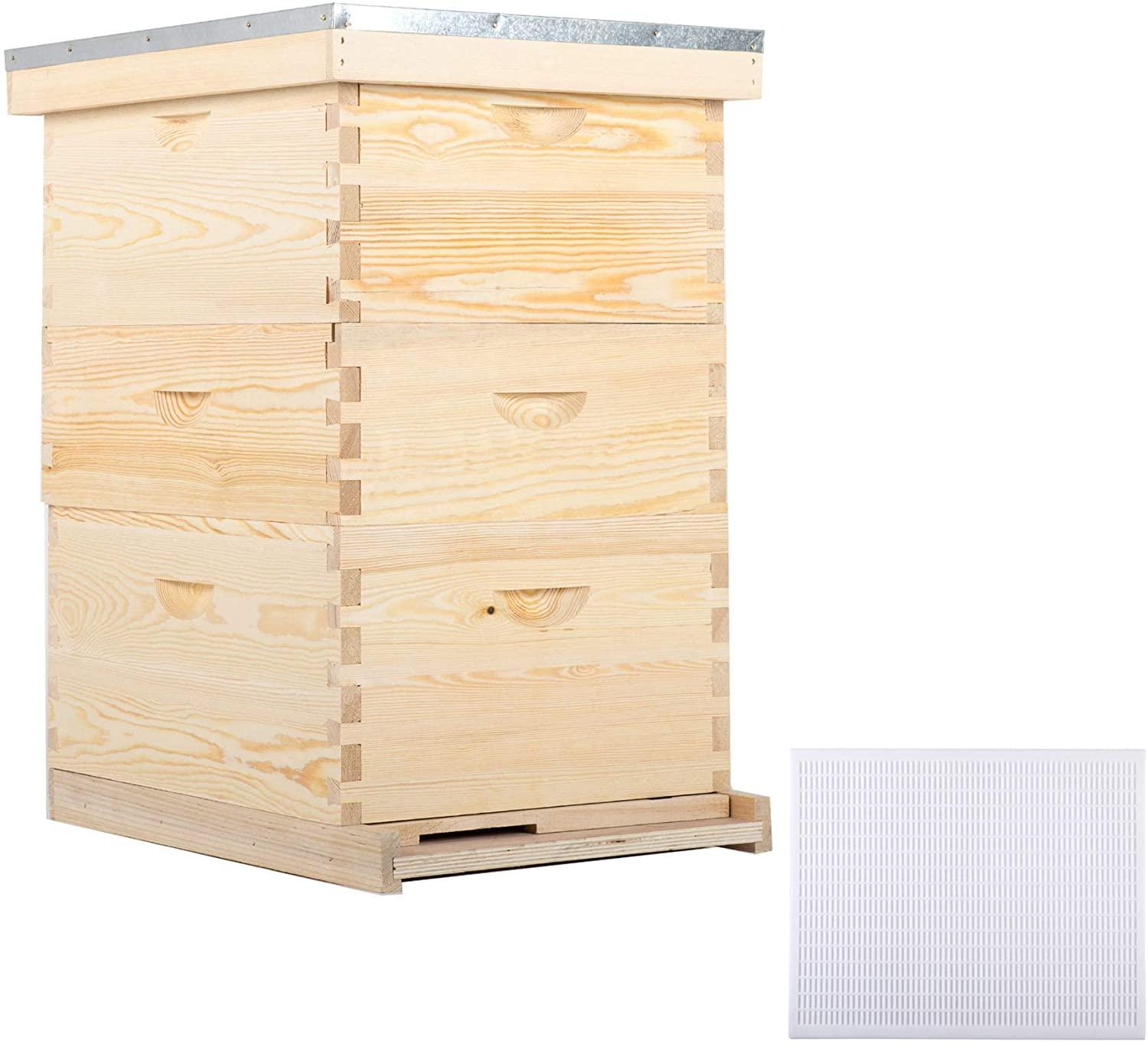 Creworks Bee Hive With 10 Medium And20 Deep Honeycomb Foundation Frames Bee Box For Beekeeper